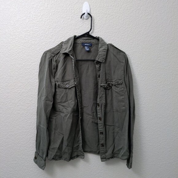 Forever 21 olive button up jacket - Size Small - Picture 1 of 4